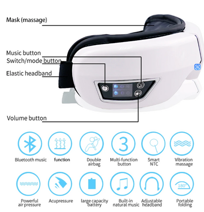 6D Smart Vibration Eye Massager Airbag Compress Eye Care Instrument Bluetooth Music Eye Massage Sleep Mask Eye Relax Fatigue