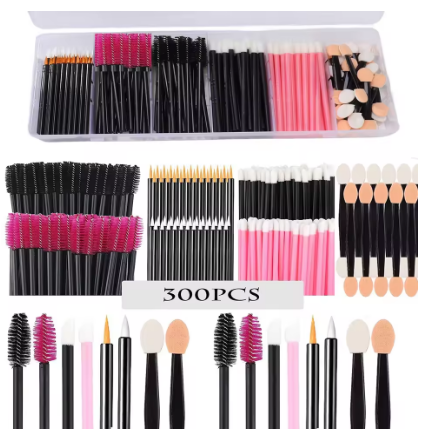 300pcs Deluxe Makeup Tool Kit Disposable with Portable Storage Case Lipstick Applicator Mascara Wands Eyelash Eyeshadow Brushes