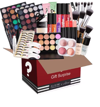 POPFEEL All-in-One Makeup Kit Gift Set with Eyeshadow Palette Foundation Lip Gloss Blush Brushes Eyeliner and More Beauty Gifts