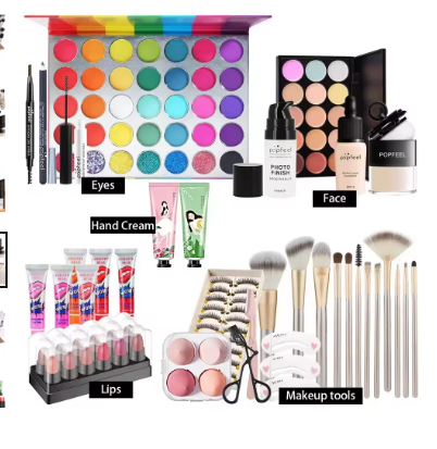 POPFEEL All-in-One Makeup Kit Gift Set with Eyeshadow Palette Foundation Lip Gloss Blush Brushes Eyeliner and More Beauty Gifts