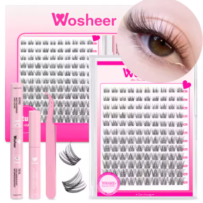 WOSHEER Lash Clusters Kit Wispy Natural Cluster Eyelash Extension Kit DIY Lash Extension Kit 8-14MM Eyelash Clusters Individual