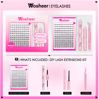 WOSHEER Lash Clusters Kit Wispy Natural Cluster Eyelash Extension Kit DIY Lash Extension Kit 8-14MM Eyelash Clusters Individual