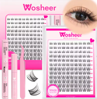 WOSHEER Lash Clusters Kit Wispy Natural Cluster Eyelash Extension Kit DIY Lash Extension Kit 8-14MM Eyelash Clusters Individual