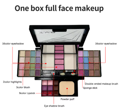 TYA Makeup set 46 colors Pearl eye shadow Powder puff Powder blusher Lip gloss set combination T6145
