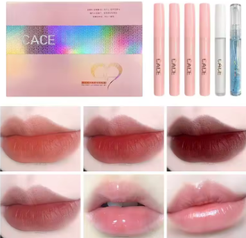 CACE Matte Liquid Lipstick Makeup Sets 4 Colors Lipgloss And 1pc Transparent Lipgloss And 1pc Lip Balm Plumper And Necklace Gift